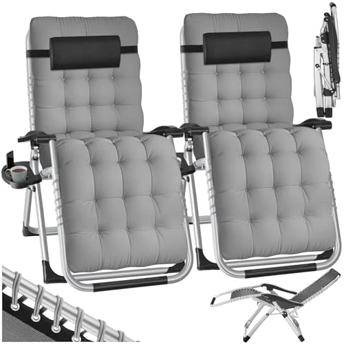 Oferta limitada: tectake® Silla Tumbona Plegable para Playa y Jardín, Cojín Cabezal Extraíble, Estructura de Acero, Mesa Auxiliar, Ideal para Camping y Picnic, Silla Exterior Terraza - 2 Tumbonas Gris Claro de 154.90 € a 154.90 € (ahorro 0.00%)