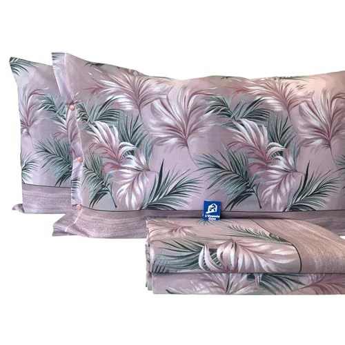 Fantasy Line Complete Bedding Set for Double Bed 100% Cotton, Very Soft Elegant (Pink)