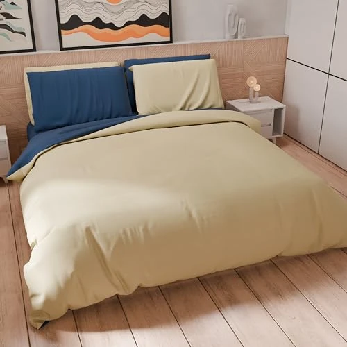 Offerta a tempo: PETTI Artigiani Italiani - Set Copripiumino Una piazza e mezza 200x200 cm (1 Federa 50x80 cm Inclusa), Parure Copripiumino Morbida Microfibra Tinta Unita Blu Notte - Tortora - 27% da 26.90 € a 19.73 €