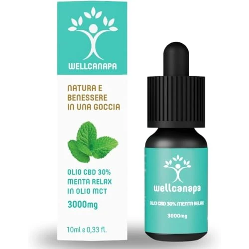 Wellcanapa Olej CBD 30% orzeźwiający olejek miętowy w oleju kokosowym (MTC) CBD Oil 100% naturalny i roślinny wyprodukowany we Włoszech. Relaksujący, ogólne samopoczucie