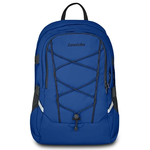 Invicta Invict-Act Plus Werkrugzak, blauw, dubbel vak met pc-tas, 14 inch, drinkflessentas en versterkte bodem, ruime en veelzijdige rugzak van 29 liter, voor kantoor en universiteit, voor dames en
