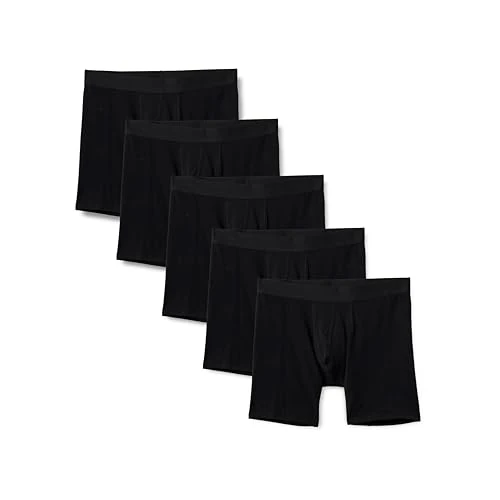 Amazon Essentials Boxershorts voor heren, katoen, jersey, verpakking van 5 stuks, Zwart, M