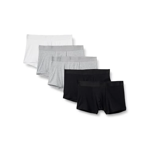 Zeitlich begrenztes Angebot: Amazon Essentials Herren Slim-Fit-Boxershorts Aus Baumwolljersey, 5er Pack, Grau Meliert/Schwarz/Weiß, M von 20.70 € auf 17.20 € (17% Rabatt)