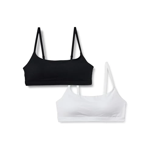 Oferta limitada: Amazon Essentials Bralettes De Algodón Jersey Ajustable Con Escote Redondeado Mujer, Pack de 2, Blanco/Negro, L de 22.51 € a 22.51 € (ahorro 0.00%)
