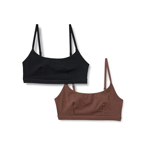 Offerta a tempo: Amazon Essentials Bralette con Scollo Rotondo in Jersey di Cotone Donna, Confezione da 2, Nero/Nocciola, XXS - 0.00% da 18.16 € a 18.16 €