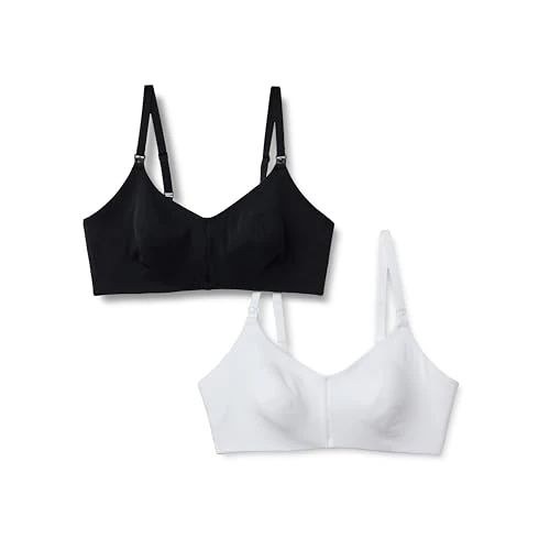 Amazon Essentials Soutien-Gorge D'Allaitement Maintien Élevé En Jersey De Coton Femme, Lot de 2, Blanc/Noir, 85C