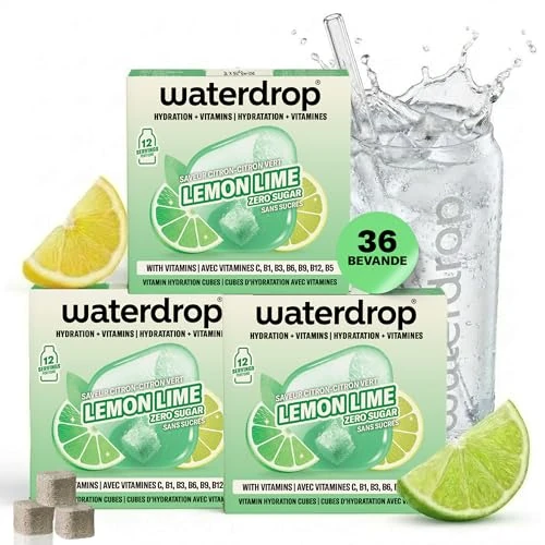 Offerta a tempo: waterdrop® LIMONE LIME - 36 cubetti waterdrop per acqua dal gusto frizzante di Lime e Lemon Soda - insaporitore acqua senza zucchero - alternativa a acqua aromatizzata, sciroppi, cubetti per bevande - 24% da 26.97 € a 20.57 €