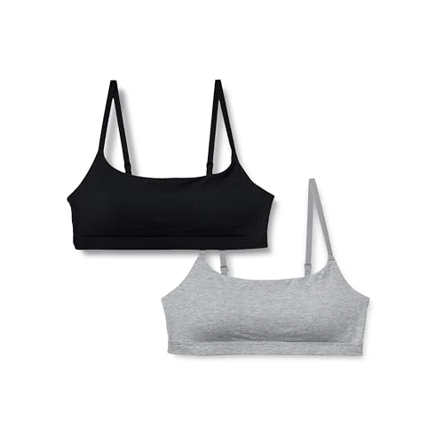 Offerta a tempo: Amazon Essentials Bralette Regolabile con Scollo Rotondo in Jersey di Cotone Donna, Pacco da 2, Grigio Medio Puntinato/Nero, XS - 0.00% da 12.56 € a 12.56 €