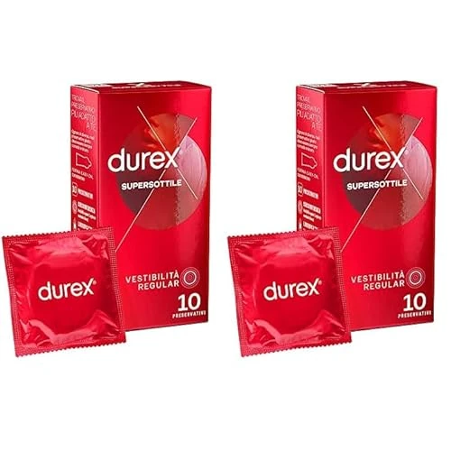 Offerta a tempo: Durex SuperSottile, Preservativi Ultra Sottili Vestibilità Regular, 10 Profilattici (Confezione da 2) - 36% da 23.98 € a 15.30 €
