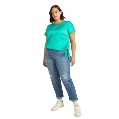 Zeitlich begrenztes Angebot: Fiorella Rubino: Bluse mit Viskose LENZING ECOVERO mit Knoten am unteren Saum Green Water 45 Spring Summer 25 von 64.00 € auf 64.00 € (0.00% Rabatt)