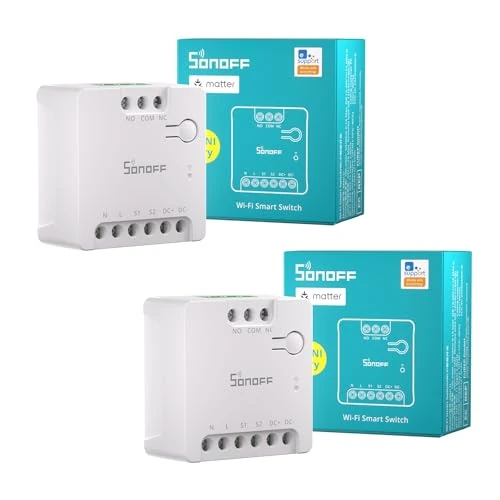 Limited-time offer: SONOFF WiFi MINI-D Smart Switch with Matter,Dry Contact Output,Supports AC or DC Input,Compatible Alexa & Google Home,for Garage Doors、Boilers、DC Low Power Motors/Solenoid Valves (2 PCS) from 23.06 £ to 21.52 £ (save 7%)