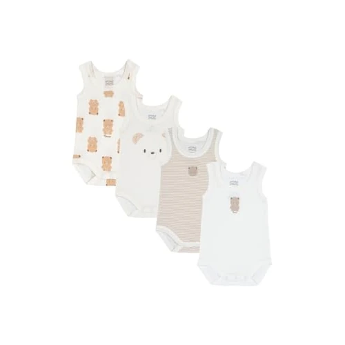 Chicco, Body Recién Nacido, Conjunto de 4 Bodies sin Mangas de Algodón 100% con Cómoda Abertura, Ropa Bebé Niño y Niña 0-3 Meses, Ideas de Regalo para Nacimiento