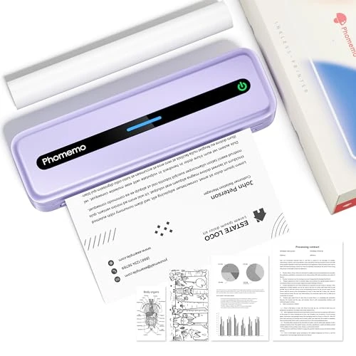 Phomemo M832 A4 Thermische Printer, Inkless Draagbare Printer Compatibel met Android en iOS, voor Thuis, Foto, Tatoeage, Ondersteunt 210x297 mm A4 Thermisch Papier, Paars