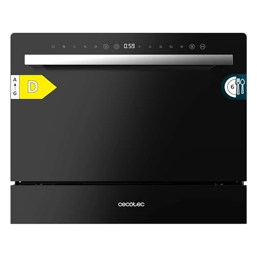 Cecotec Kompakt-Geschirrspüler für 6 Gedecke Bolero Aguazero 2400 Black Glass. 1380W, Schwarzglas-Finish, 5 Programme, Touch-Bedienfeld, programmierbar bis 24 Stunden, Kindersicherung und Besteckkorb
