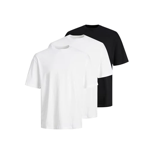 JACK & JONES Male T-Shirt, Pack of 3, Plain Crew Neck T-Shirt, White, S