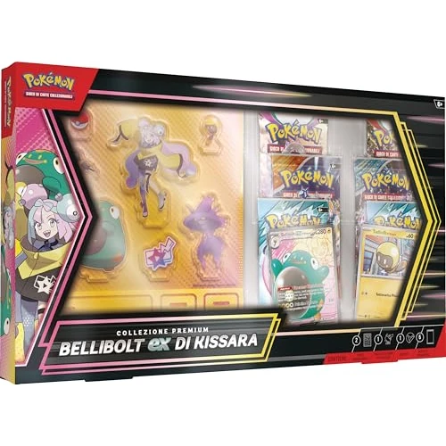 Pokémon GCC: collezione premium Bellibolt-ex di Kissara - una carta promozionale olografica a figura intera, sei buste di espansione e delle sagome in plexiglas