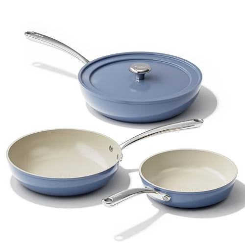 Redchef Pan Set of 4 Ceramic Aluminium Frying Pans Non-Stick Ceramic Coated Pans Induction 20/24/28 cm for All Hobs PTFE Free PFAS-Free PFOA-Free Oven Safe (Blue)