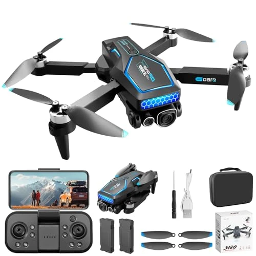 Drone With Camera Child 1080P Brushless Motor,Radio Controlled Airplane With 3 Cameras,Take Photo with a Gesture,ESC Cameras,Altitude Hold,168G,Gift Suitable for Children and Adults
