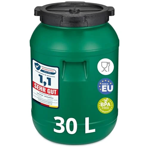 Offre limitee: Garronda réservoir d'eau de 30 litres, Baril Alimentaire, fût à Large Ouverture en HDPE et sans BPA, tonneau de Jardin, bac à Aliments pour Animaux, conteneur d'eau, tonneau Universel GD-0078, Vert de 17.99 EUR a 13.99 EUR (economie 22%)