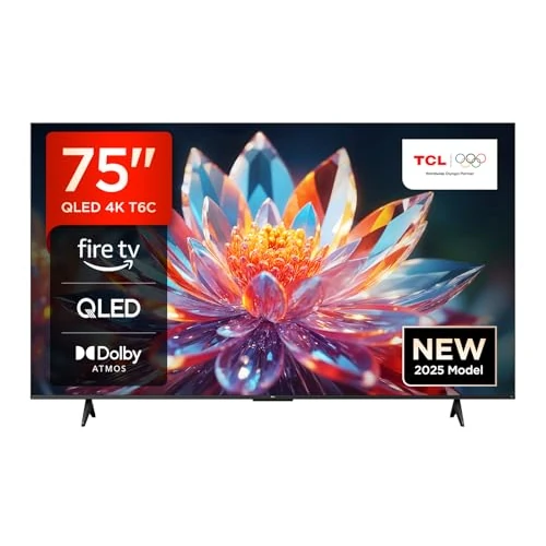 TCL 75T6C Fire TV 75 inch QLED 4K UHD Smart TV, HDR (multi-formaat), Dolby Atmos, Motion Clarity, Game Master, Alexa Voice