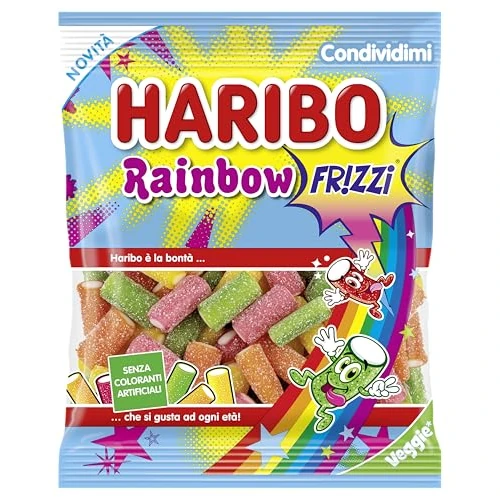 Haribo Rainbow Frizzi, Caramelle Gommose Frizzante Ripiena, Vegane, Gusto Frutta, Ideale Come Regalo - 150gr