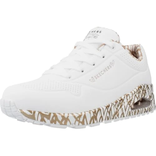 Zeitlich begrenztes Angebot: Skechers Damen UNO Loving Love Sneakers, White Durabuck Rose Gold Print Trim, 37.5 EU von 81.99 € auf 81.99 € (0.00% Rabatt)