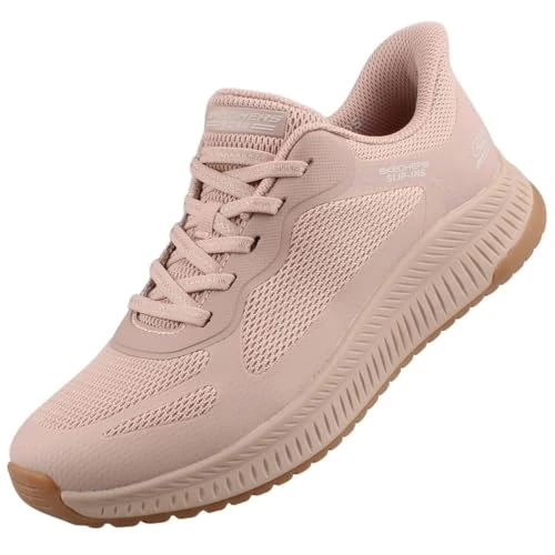 Skechers Women's Bobs Squad 4 Staple Look Slip-On Sneakers, Natural Mesh, 5.5 UK