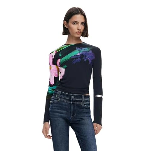 Desigual Lena Long Sleeve Floral Tshirt 25WWTK32 Black