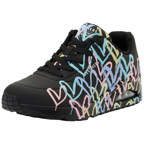 Oferta limitada: Skechers Uno Spread The Love - Tenis para Mujer, Negro Púrpura Turquesa Durabuck Malla Negra, 38 EU de 99.95 € a 77.62 € (ahorro 22%)