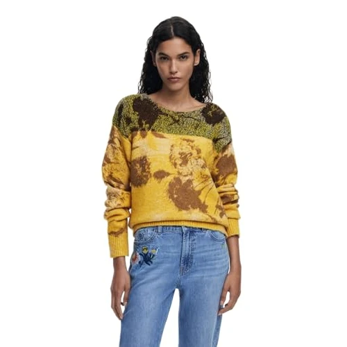 Limited-time offer: Desigual Adak Mustard Floral Jacquard Jumper 25WWJF30 from 63.71 GBP to 63.71 GBP (save 0%)