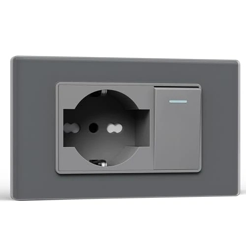 Limited offer: BSEED Schuko Socket and Switch 1 Gang 1 Way, 10A/16A Electrical Wall Sockets and Toggle Switch, Schuko with Glass Panel, 118 mm Bi-pass Socket Grey from 8.90 EUR to 8.43 EUR (save 5%)