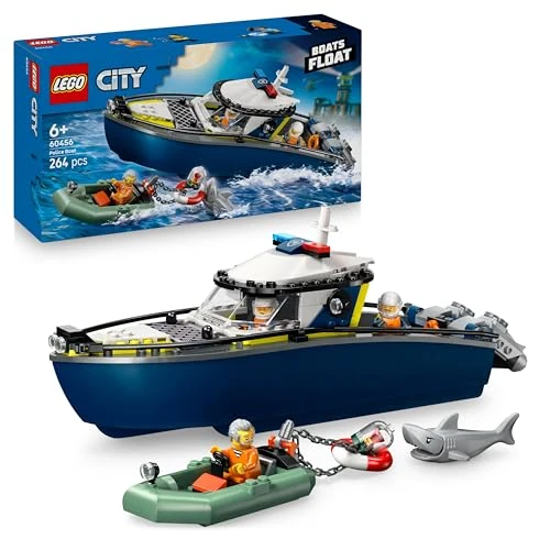 Beperkte aanbieding: LEGO City Police Boat Chase Set - incl. 2 Boat Toys, 3 Minifigures & a Shark Animal Figure - Gift for 6+ Year Old Boys & Girls - 60456 van 31.99 EUR naar 31.99 EUR (besparing 0%)