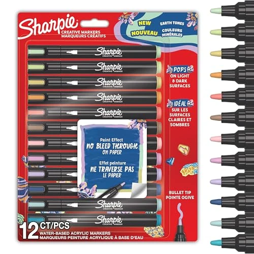 Limited offer: Sharpie Creative Marker Acrylic Paint Pens | Earth Tones | Water-Based Paint Markers | No-Bleed Ink Writes on Most Surfaces | Bullet Tip | School & Revision Supplies | Assorted Colours | 12 Count from 30.50 USD to 16.89 USD (save 45%)