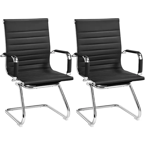 Offerta a tempo: Yaheetech Set 2 Sedie Ufficio Senza Ruote, Design Cantileve, Nero - 24% da 169.99 € a 129.99 €