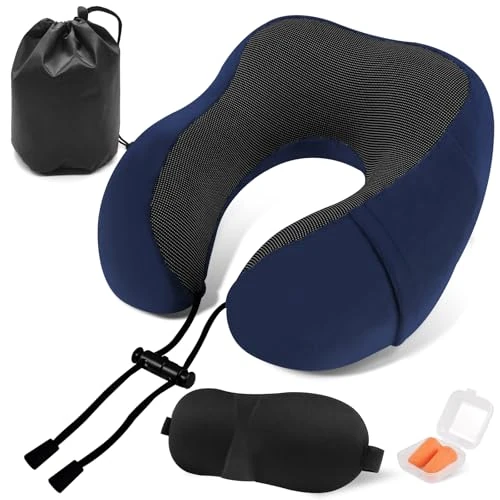 ARTREE Reiskussen, reiskussen van traagschuim, vliegtuigkussen met slaapmasker, oordopjes en transporttas, nekkussen voor de auto