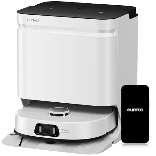 EUREKA J15 Ultra Robot Vacuum Cleaner 19,000 Pa with Extendable Lift Up Mop, Anti Tangle Brush, Robot Vacuum Cleaner with Station with Hot Water Wash 75°C, 5200mAh Battery