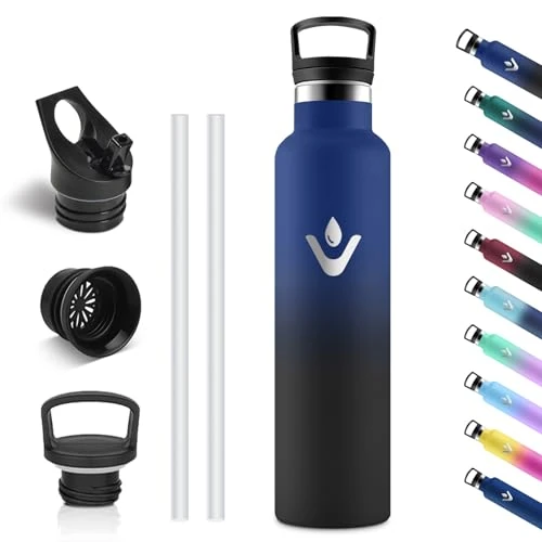 Offerta a tempo: Vikastar Borraccia Termica, 1000ml Senza BPA, Borraccia Termica 1 Litro, a Prova di Perdite, Thermos per Bevande Calde, Acciaio Inox, Bottiglia Termica per Adulto, Palestra, Ciclismo, Blu & Nero - 8% da 17.99 € a 16.47 €