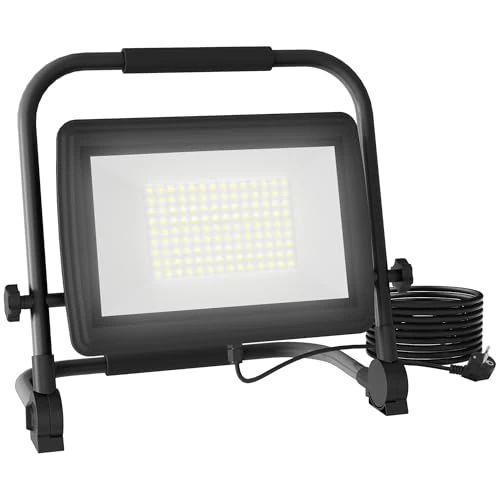 Offerta a tempo: HOMCOM Faro da Cantiere da Lavoro 100W, Faretto da Cantiere da 6500K 8500LM con Testa Girevole e Supporto Regolabile, Faretto a LED in Alluminio e Metallo, Impermeabile IP65, 1.5 Metri di Filo, Nero - 0.00% da 29.95 € a 29.95 €