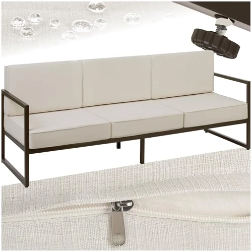 Limited-time offer: tectake® Garden Sofa in Modern Minimalist Design, 3 Seater Sofa with Thick Seat & Back Cushions, Robust Steel Frame & Water-Repellent Covers, Ideal Outdoor Sofa for Patio, Balcony & Garden Furniture from 243.99 £ to 243.99 £ (save 0.00
