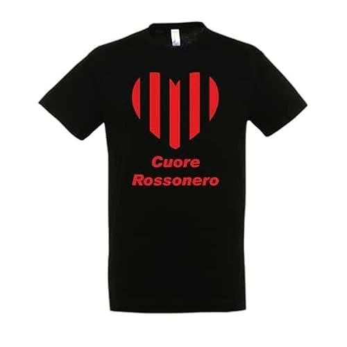 Offerta a tempo: T-shirt in cotone adatto a tifosi di calcio con cuore rossonero per neonati, bambini ed adulti (Bambino, Nero, 7/8 anni) - 0% da 12.79 € a 12.79 €