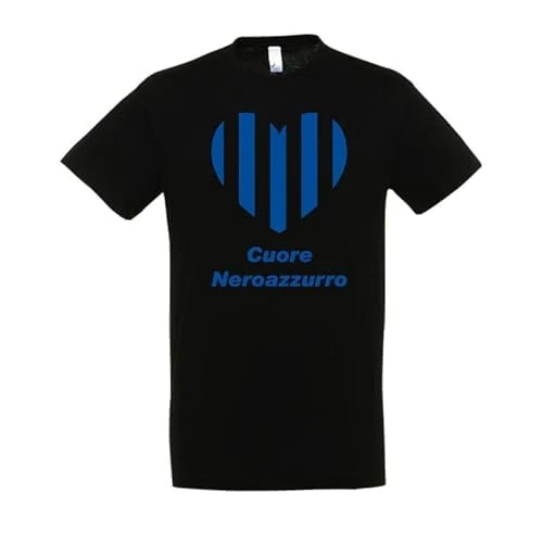 Offerta a tempo: T-shirt in cotone adatto a tifosi di calcio con cuore neroazzurro per neonati, bambini ed adulti (Bambino, Nero, 9/10 anni) - 0.00% da 15.99 € a 15.99 €