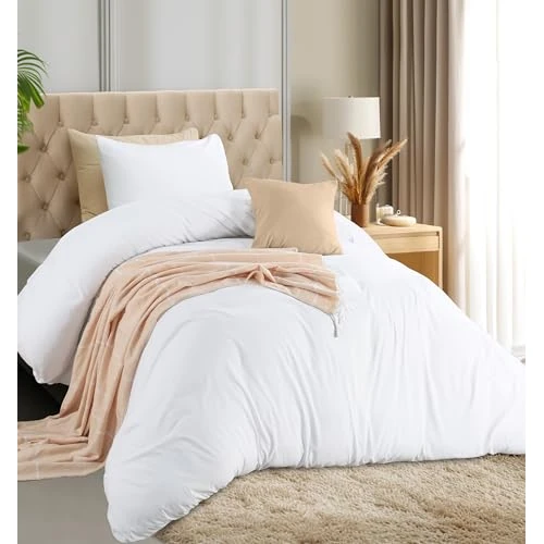 Offerta a tempo: Utopia Bedding Set copripiumino con federe, set copripiumino da 2 pezzi, chiusura lampo, 1 copripiumino con 1 federa, morbida microfibra spazzolata (matrimoniale/XL matrimoniale, bianco). - 0.00% da 23.74 € a 23.74 €