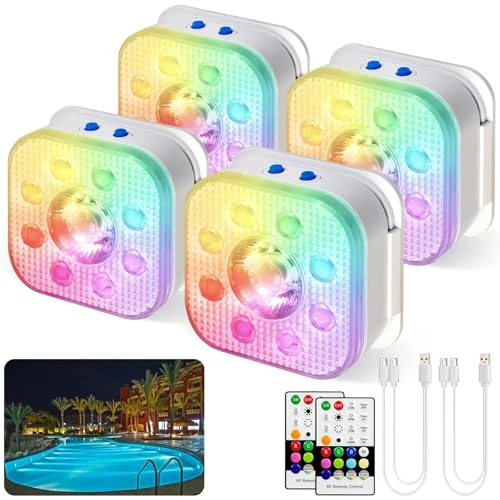 Offerta a tempo: HL Pack di 4 Luci Piscina Fuori Terra, Luce Piscina IP68 Impermeabile 16 Modalità di Colore con Telecomando e Magneti Integrati Luci led Piscina LED Luce Subacquea per Vasca da Bagno, Stagno e Feste - 14% da 63.99 € a 54.86 €
