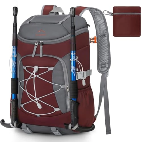 Limited-time offer: RAINSMORE Hiking Backpack 40L Foldable Lightweight Rucksack for Men with Ventilated Back Panel Water Resistant Travel Backpack Daypack for Walking Camping Trekking Cycling Outdoor Red from 9.99 GBP to 9.99 GBP (save 0%)
