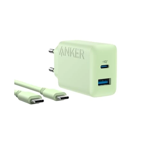 Anker iPhone Charger Fast Charging USB C 20W, with 2 Ports, for iPhone 16/16 Plus/16 Pro/16 Pro MAX/15/iPad and More (1.5m USB C Cable Included)