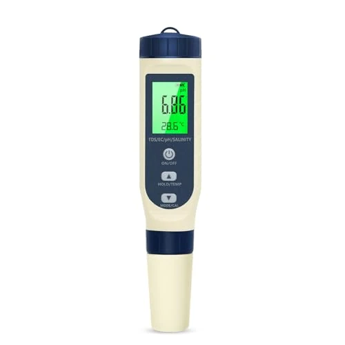 Offerta a tempo: Pious Misuratore ph, pH/TDS/EC/Salinità/Termometro 5 in 1 con Display LCD, Misuratore Ph Acqua alta Sensibilità, Compensazione Automatica della Temperatura, Adatto per Coltura Idroponica, Piscina - 20% da 41.99 € a 33.45 €