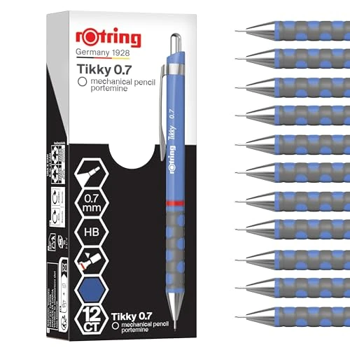 Offerta a tempo: rOtring Tikky Matita meccanica | 0,7 mm HB | Fusto iris (blu) | Leggera con impugnatura in gomma | 12 pezzi - 50% da 50.96 € a 25.69 €