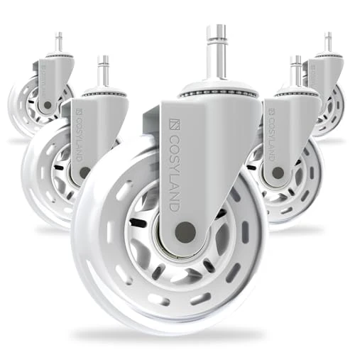 Limited-time offer: COSYLAND Office Chair Casters - Set of 5 Casters for Office Chairs - Super Quiet and Soft for Hard Floors, Parquet, Carpet, Laminate, No Floor Protection Mat Required (Not for 1KEA), 11x22mm, White from 13.99 £ to 11.89 £ (save 15.01%)