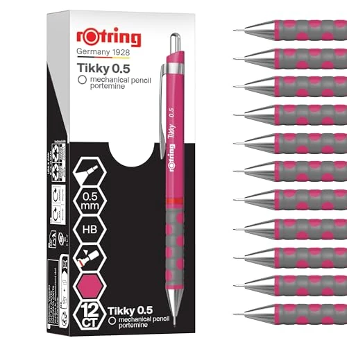 Offerta a tempo: rOtring Tikky Matita meccanica | mina 0,5 mm HB | Fusto magenta (rosa) | Leggera con impugnatura in gomma | 12 pezzi - 0.00% da 4.40 € a 4.40 €