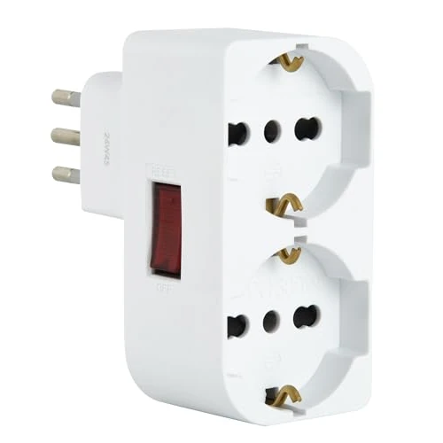Electraline Double Adaptateur 71948 - Peu encombrant - Deux Prises Avant P40 - Utilisation Polyvalente (10/16 A + Schuko Allemand) - Petite Prise 10 A à l'extérieur de la fiche/Interrupteur